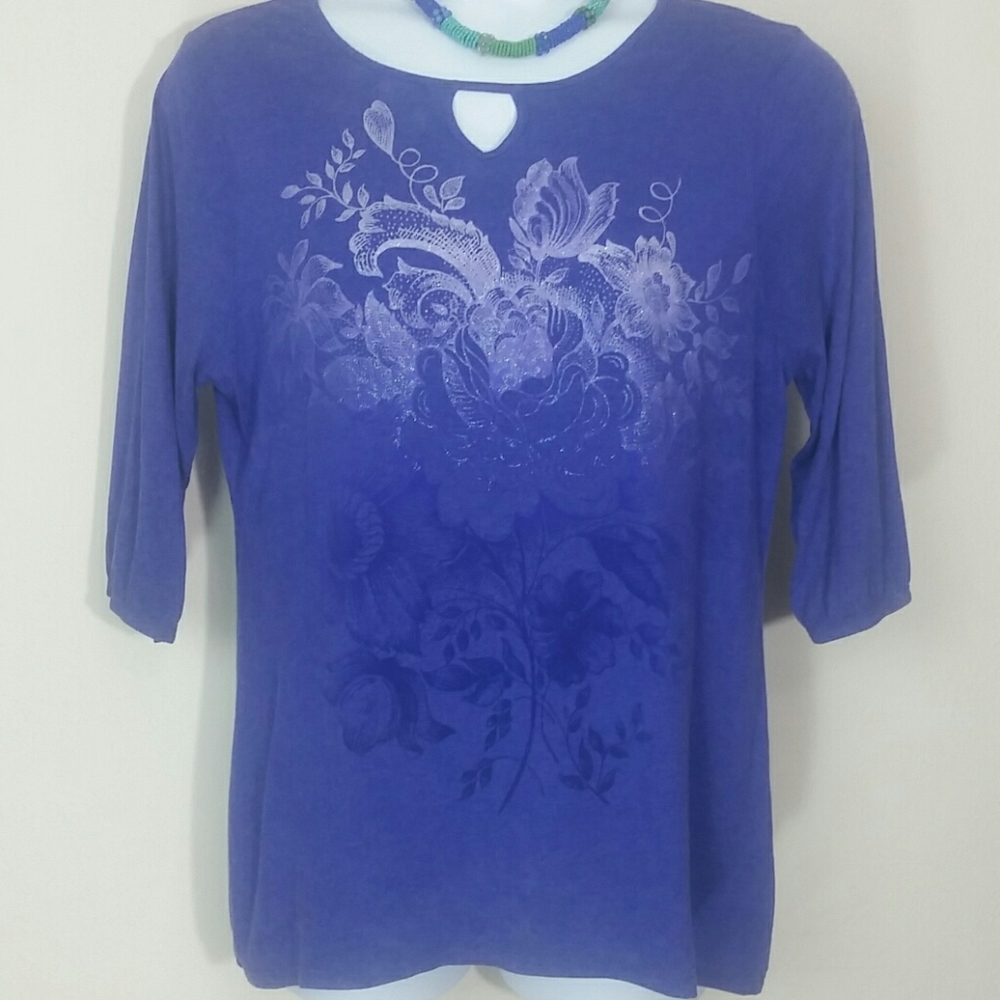 T-Shirt Elbow Short Sleeve Glitter Purple Floral Graphic Longer Fairycore